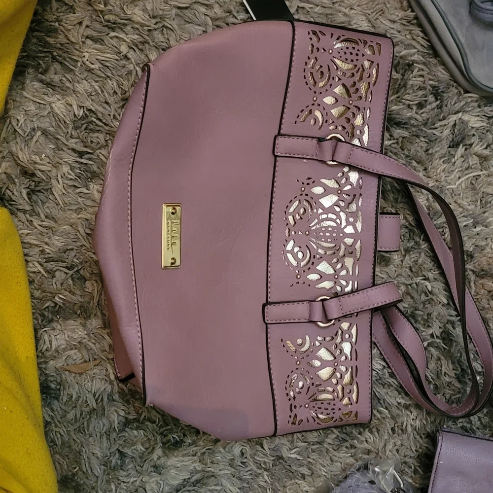Nicole Miller New York Purple and Silver Peekaboo Purse,  Tags Attached.